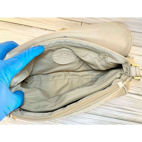 🚨Vintage - Etienne Aigner Tan & Cream Vegan Leather & Jute Shoulder Bag - Picture 9 of 14